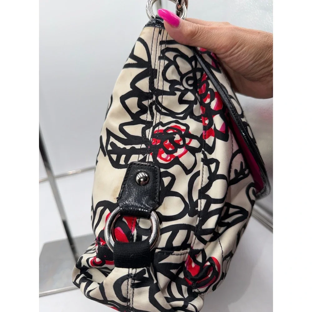 Coach Poppy Graffiti Floral Messenger Bag F16915 Crossbody Red Black Cream